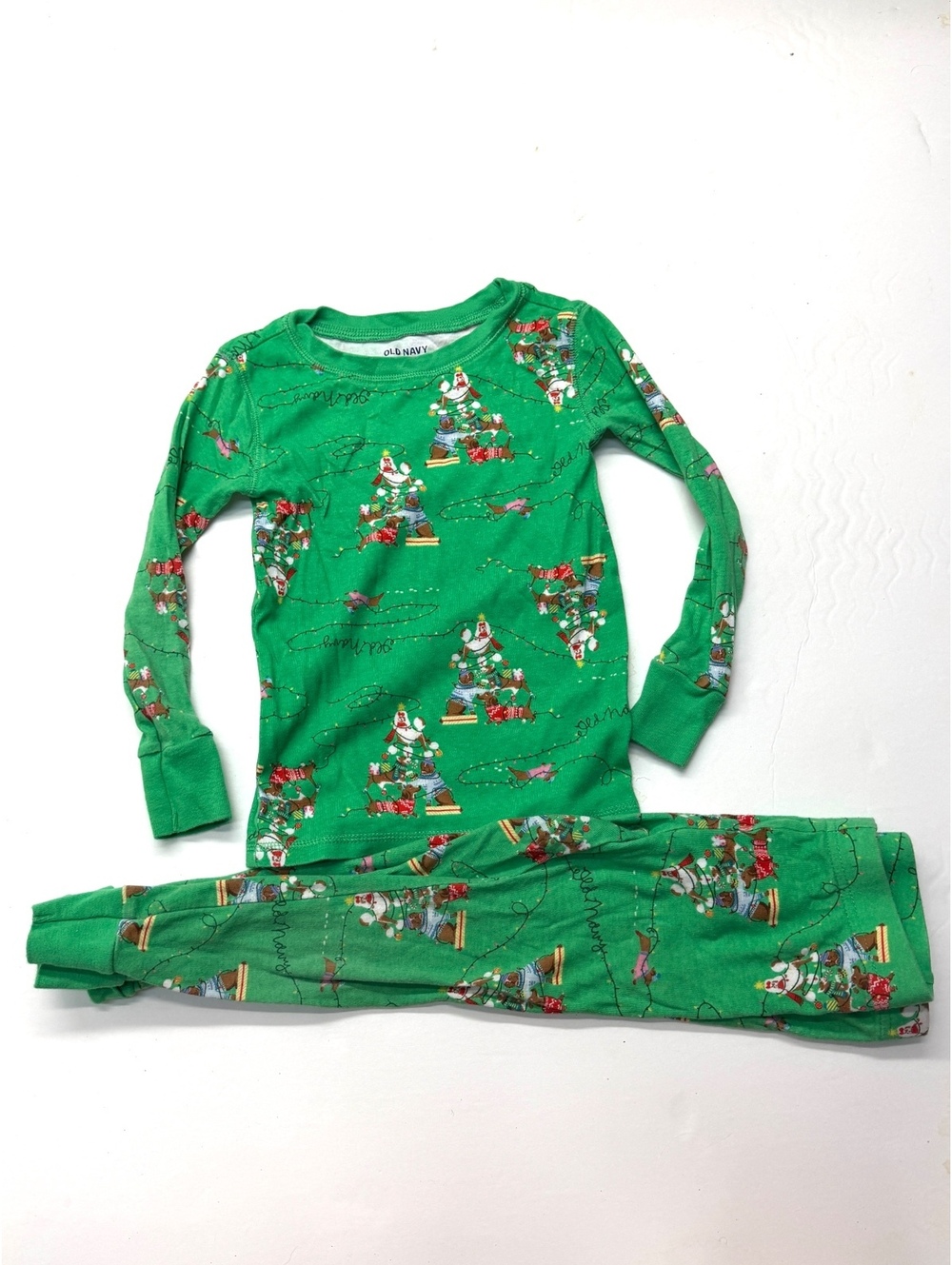 Old Navy Green Dachshund Dog Christmas Pajama Set